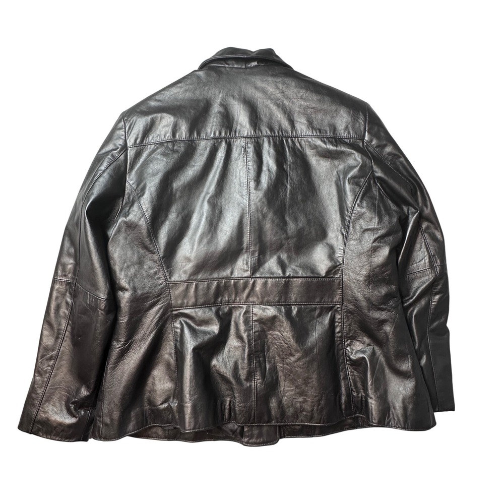 Excelled Leather Blazer Women 1X Black Quilted Lined Button Front Jacket AT0243 - Picture 2 of 13